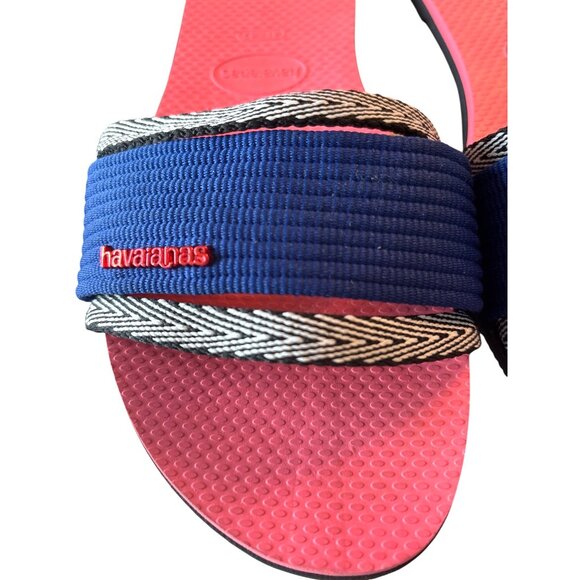 Havaianas You Trancoso Sandals Slides Flip Flops Size‎ 41-42 Navy White 9/10 - Picture 6 of 8